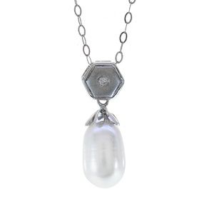 0.02 Carat Round Diamond & Pearl Vintage Pendant